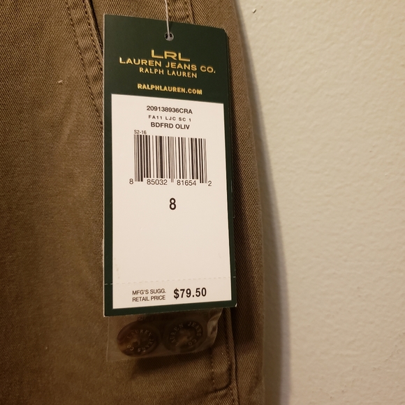 Ralph Lauren Luarel Jean Company Olive Biltmore Trouser Womens Size 8 Brand New - Picture 8 of 12